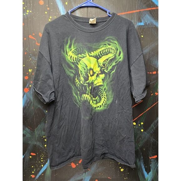 Vintage Tee Shirt 2X Goth Skull Snake Skeleton Glow‎ in the Dark T-Shirt Black - Picture 2 of 6